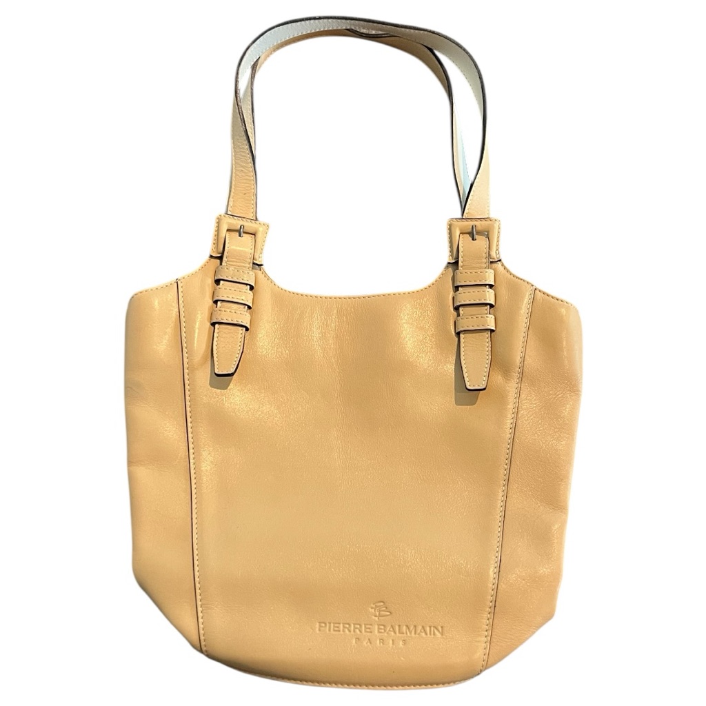 Pierre Balmain Paris Beige Leather Shoulder Tote Bag